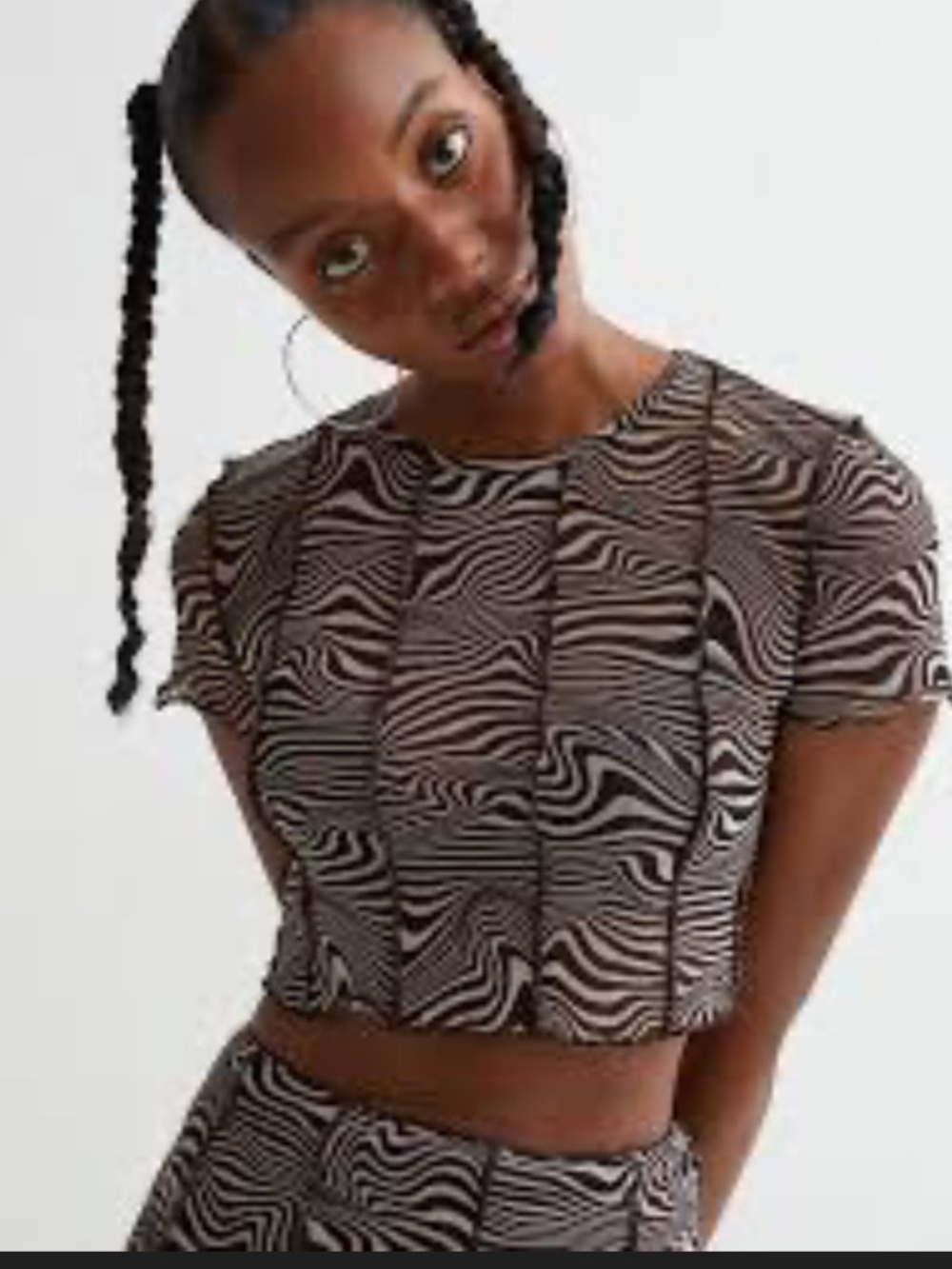 H&M Divided Shirt - sheet mesh brown/cream psychedelic zebra cropped